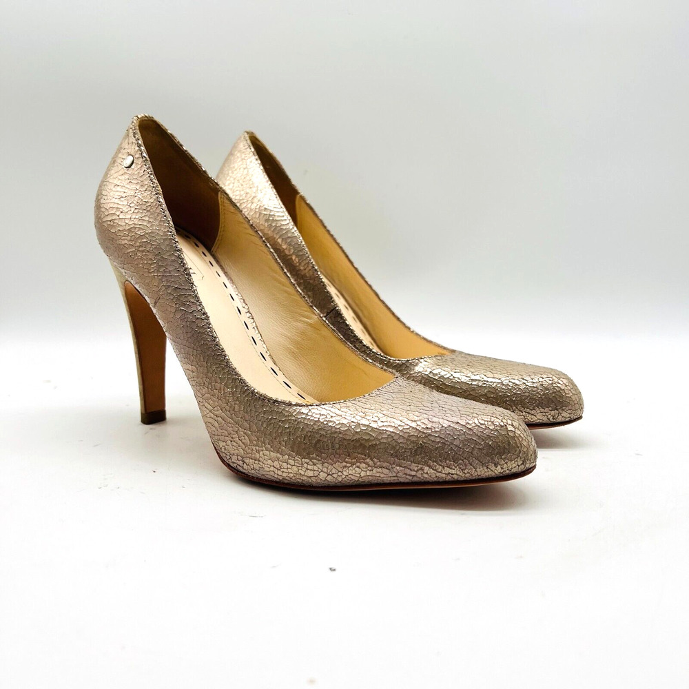 Coach Heels Womens 8 Gold Leather Shoes Stiletto Cocktail Metallic Wedding Pumps